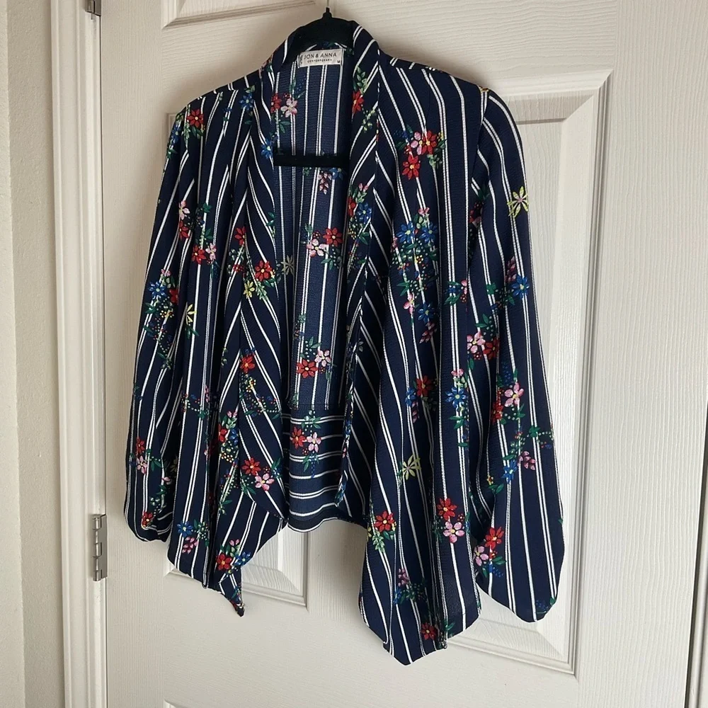 Jon & Anna Floral & Striped Open Front Cardigan size medium